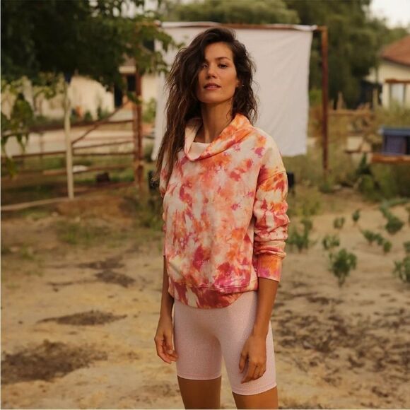 Women's Tie-Dye Sweatshirt - Orange and Pink - Picture 1 of 7